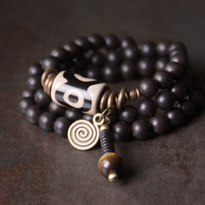 Buddha Stones Ebenholz Holz Dzi Bead Kupfer Schutz Paar Armband