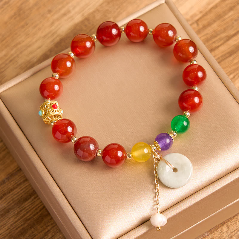 Buddha-Steine Jade Rot Achat Peace Schnalle Charm Vertrauen Armband