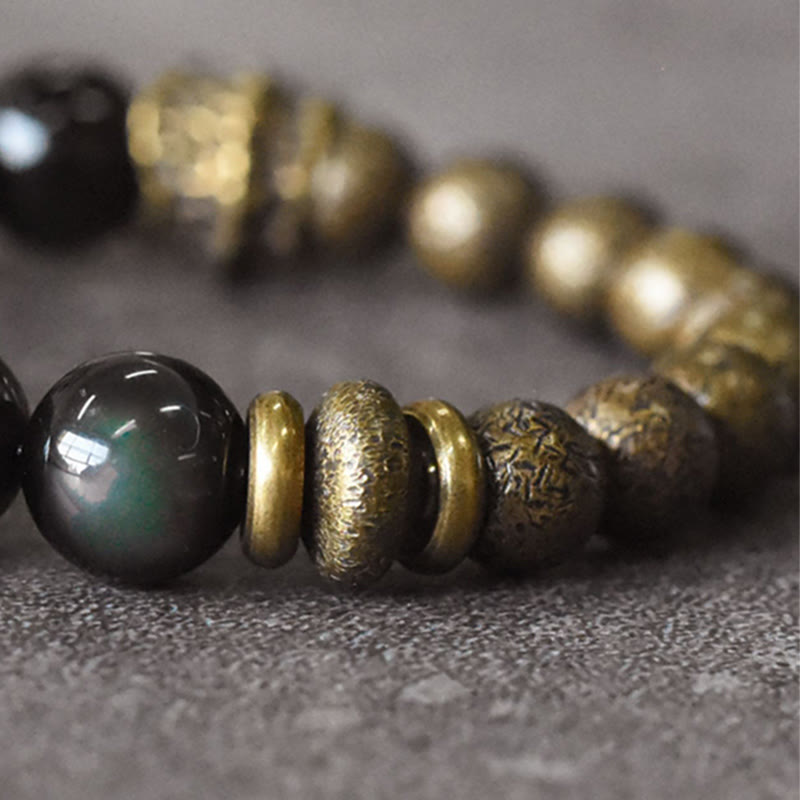 Buddha Stones Regenbogen-Obsidian-Kupferperlen-Armband mit positiver Transformation