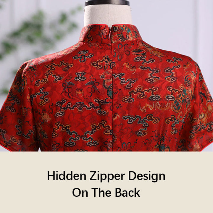 Buddha Stones Vintage Auspicious Clouds Leaf Print Cheongsam Kleid Damen Qipao Kleid - image 6