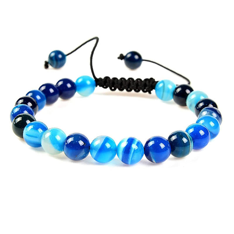 Buddha Stones, natürliche Heilkraft, Edelstein-Kristallperlen, Unisex, verstellbares Makramee-Armband - Blauer Achat - image 3