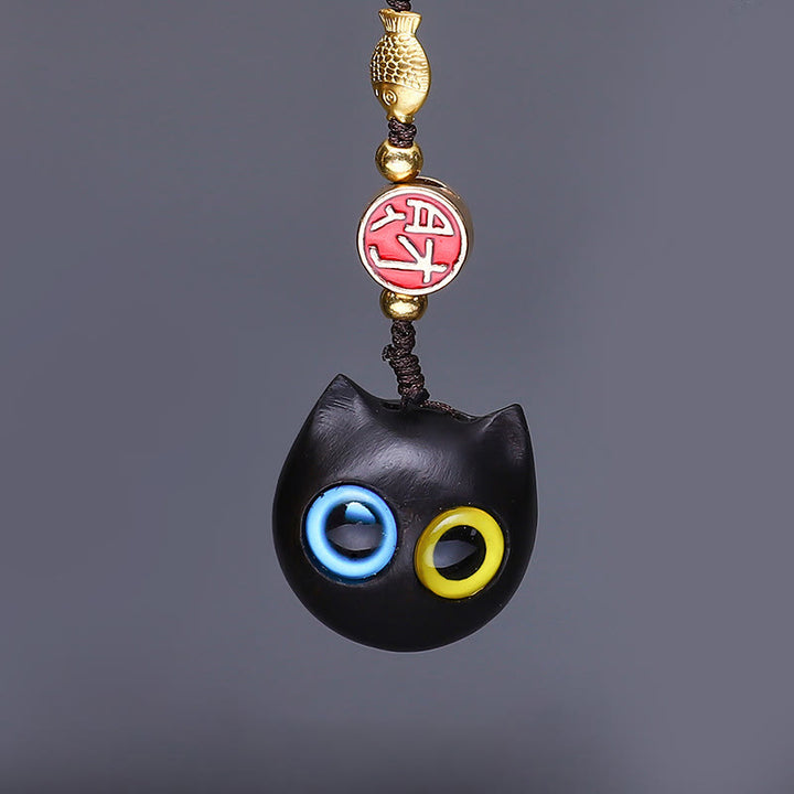 Buddha Stones Thuja Sutchuenensis Grünes Sandelholz Buchsbaum Mini Niedliches Tier Kaninchen Katze Hirsch Wal Wohlstand Telefon Hängende Dekorationen - Rotes Sandelholz, blau-gelbe Augen, Katze - image 5