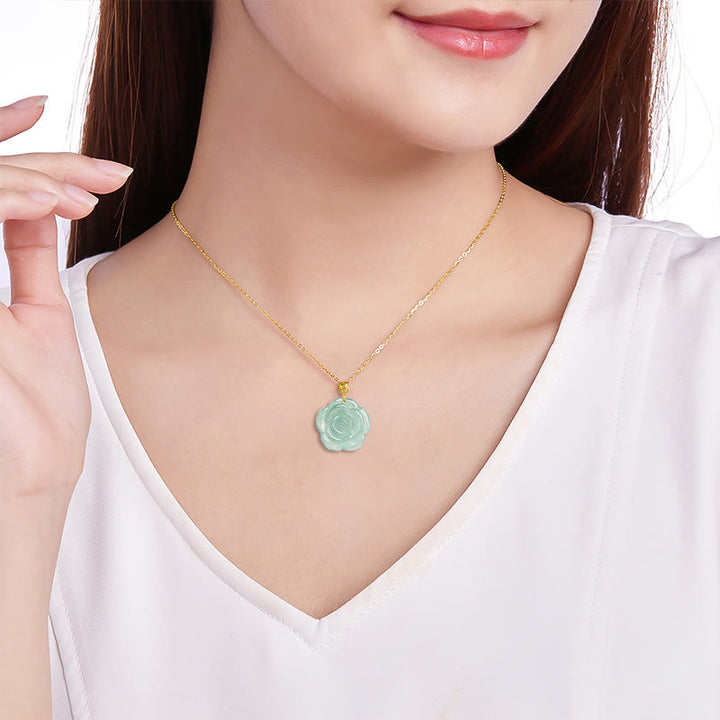 Buddha Stones 18 Karat Goldschnalle 925 Sterling Silber Kette Natürliche Jade Rose Glück Halskette Anhänger - image 7
