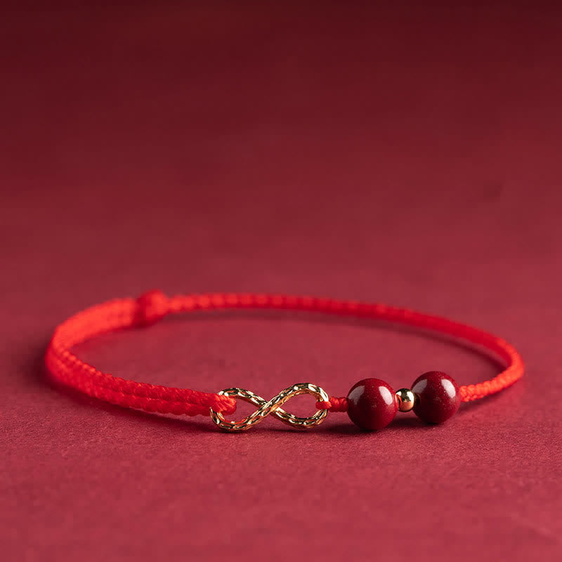 Buddha Stones Zinnober Segen Rote Schnur Goldenes Unendlichkeitssymbol Armband Fußkettchen - Rot - Fußkettchen (Fußkettchenumfang 16–26 cm) - image 2