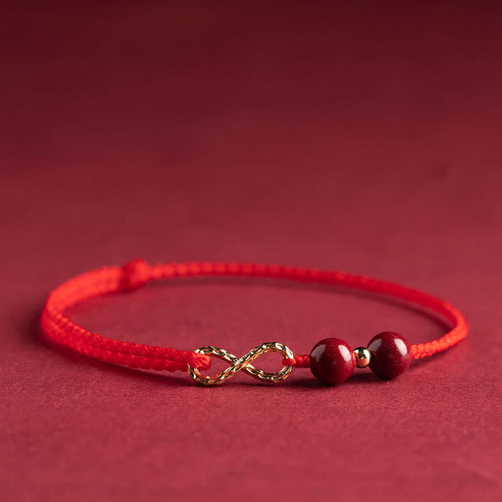 Buddha Stones Zinnober Segen Rote Schnur Goldenes Unendlichkeitssymbol Armband Fußkettchen - Rot - Fußkettchen (Fußkettchenumfang 16–26 cm) - image 2