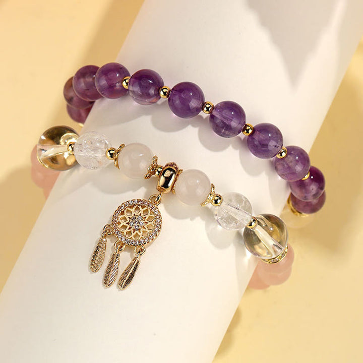 Buddha Stones Grüner Erdbeerquarz Amethyst Kristall Traumfänger Heilung Armband