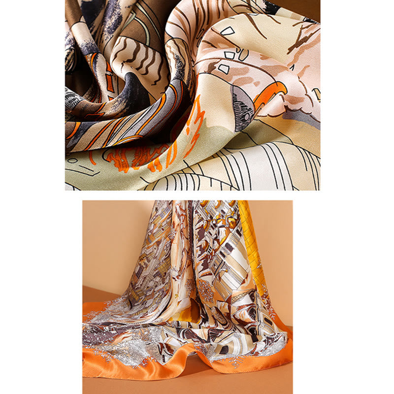 Buddha Stones ​​Ölgemälde Stadt Schnee Szene Schloss Lotus 100 % Maulbeerseide Halshaarschal - image 13