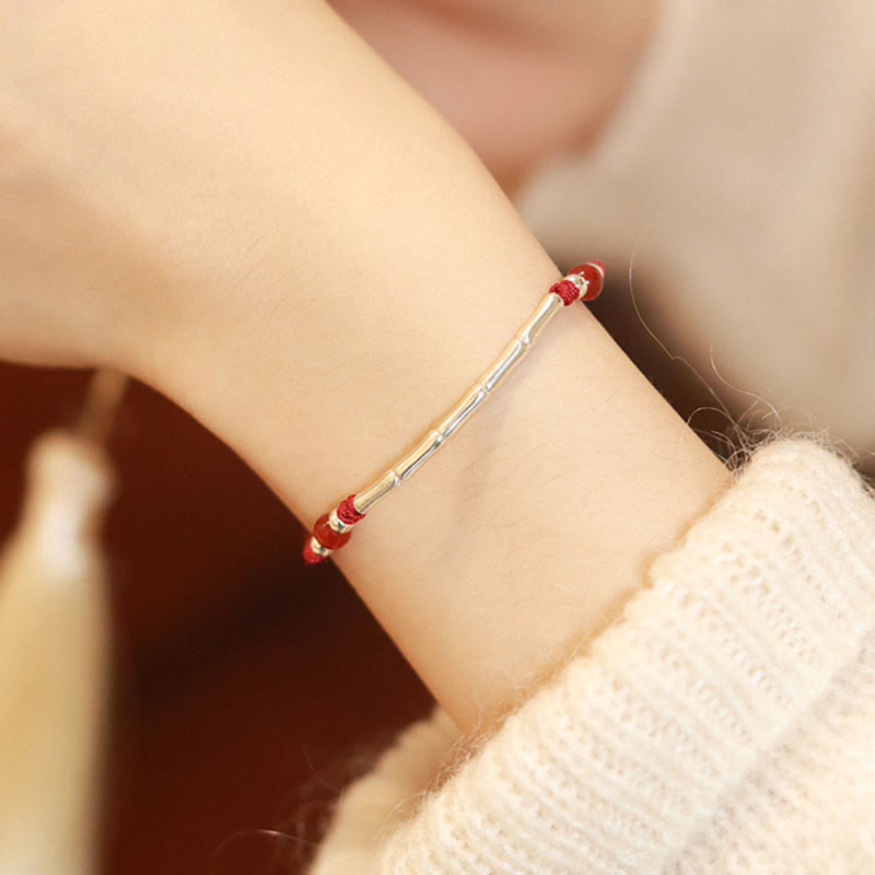 Buddha Stones Armband aus 925er-Sterlingsilber, Bambus, Weiß Achat, roter Achat, Perlenschutz, geflochtenes Armband - image 8