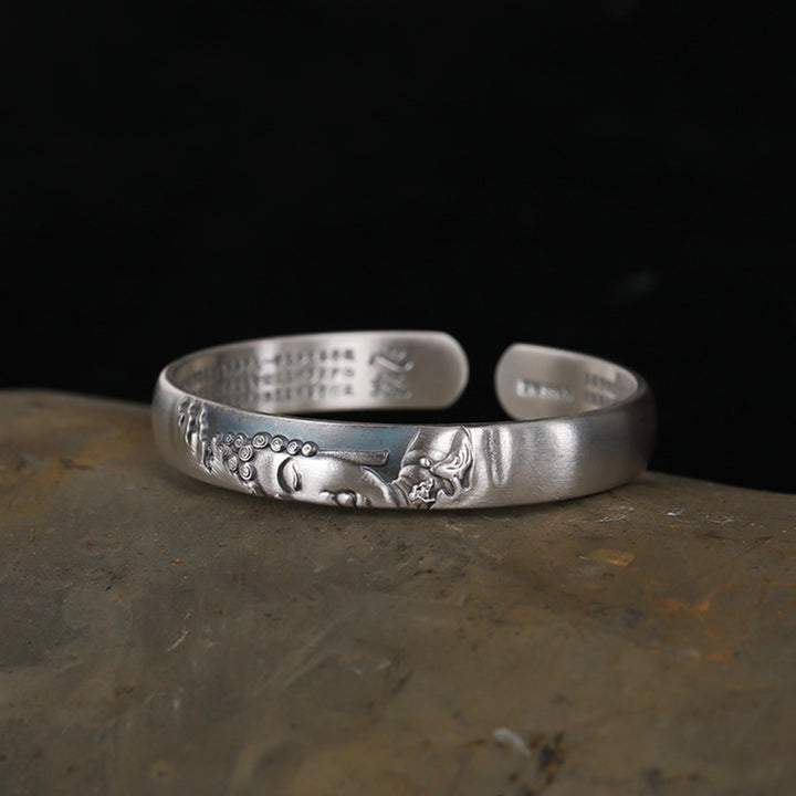 Buddha Stones 999 Sterling Silber Buddha Kopf Herz Sutra Serenity Armband Armreif - image 6