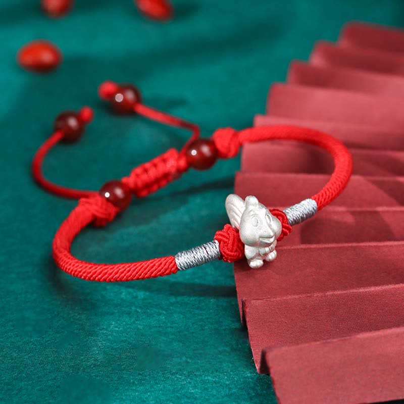 Buddha Stones Armband aus 999er-Sterlingsilber, chinesisches Sternzeichen, Glück, Stärke, rote Schnur - Hahn (Armbandgröße 15,5 cm + 8 cm) - image 15