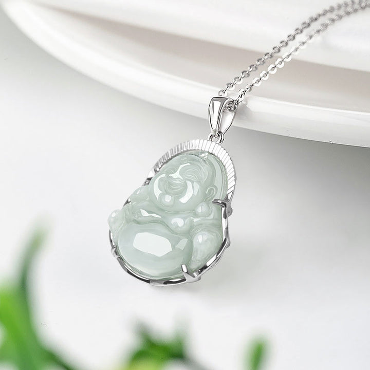 Buddha Stones 925 Sterling Silber Lachender Buddha Jade Glück Ruhe Halskette Kettenanhänger - image 5