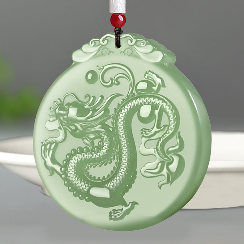 Buddha Stones Chinesisches Sternzeichen Drache Jade Glück Halskette String Anhänger - Jade - image 1
