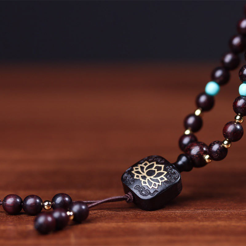 Buddha Stones 108 Mala-Perlen, tibetisches kleines Blatt, rotes Sandelholz, Lotus-Balance-Armband - image 4