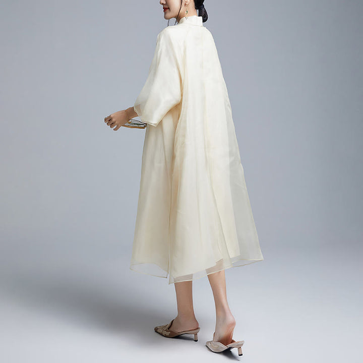 Buddha Stones 100 % Maulbeerseide 6 Momme Kleid Vintage Blume Schmetterling Stickerei Qipao Kleid Damen Cheongsam Kleid - image 7