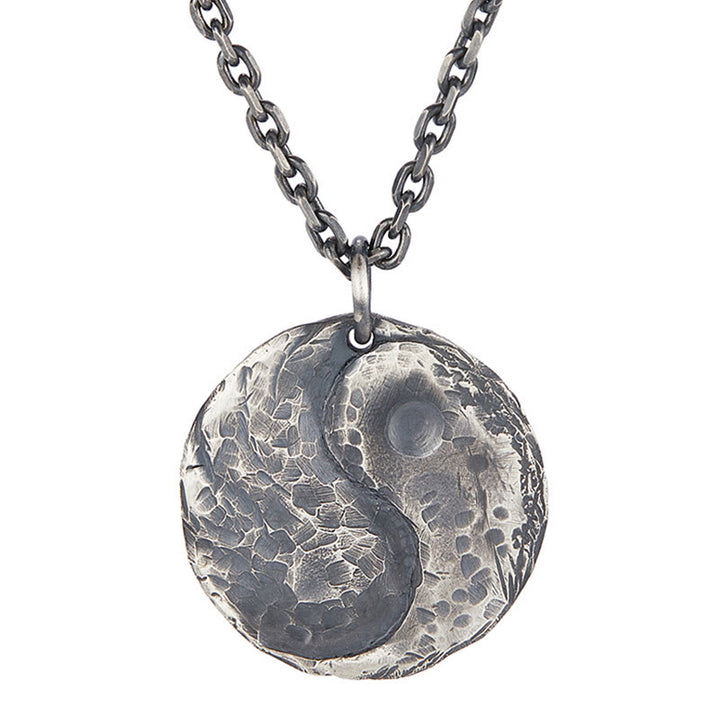 Buddha Stones 990 Sterling Silber Yin Yang Hammer Textur Harmony Halskette Anhänger - image 11
