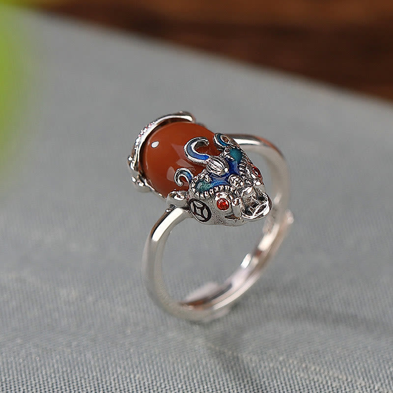 Buddha-Steine 925 Sterling Silber Rot Achat Kupfer Münzen PiXiu Schutz Ring Halskette Anhänger Set