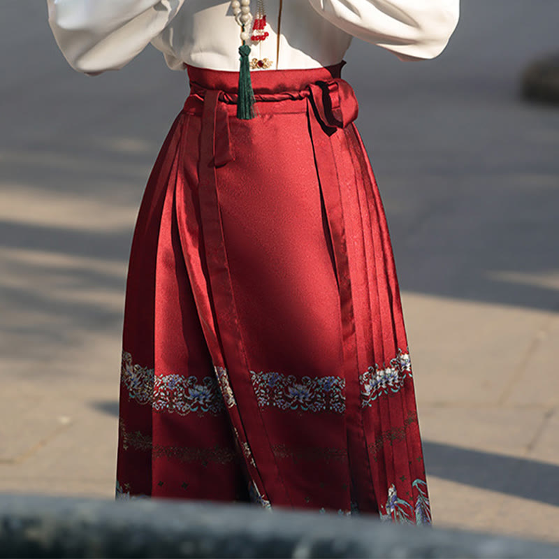 Buddha-Steine, chinesischer Hanfu, Phönixfedern, bedruckt, Pferdegesichtsrock, Mamianqun