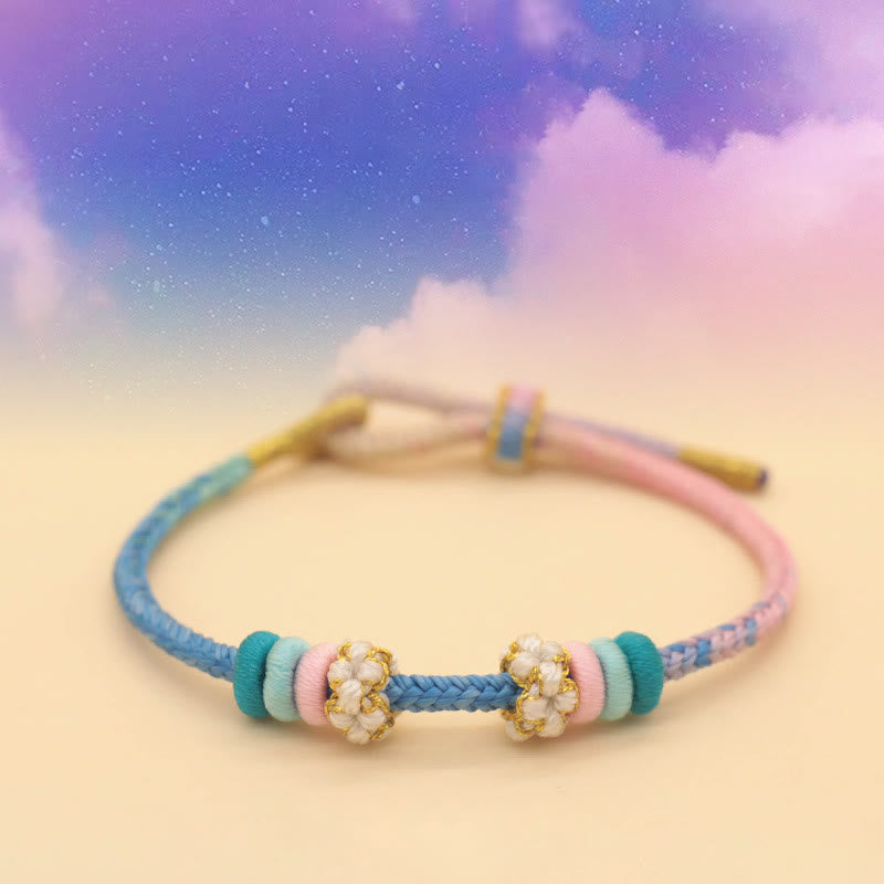 Buddha Stones Handgefertigtes achtfädiges Friedensknoten-Pfirsichblütenknoten-Glücksseil-geflochtenes Armband - Sterne (Blau-Rosa) (Handgelenkumfang 14–18 cm) - image 6