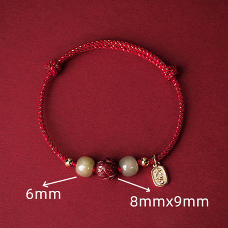 Buddha Stones 14K vergoldetes Hetian Jade Zinnober Lotus Glück handgefertigtes Seilarmband - image 4