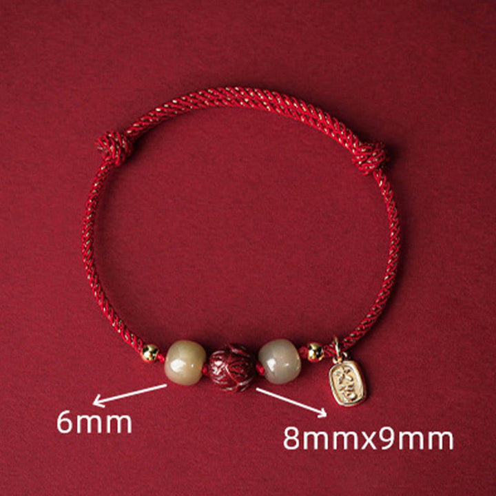 Buddha Stones 14K vergoldetes Hetian Jade Zinnober Lotus Glück handgefertigtes Seilarmband - image 4