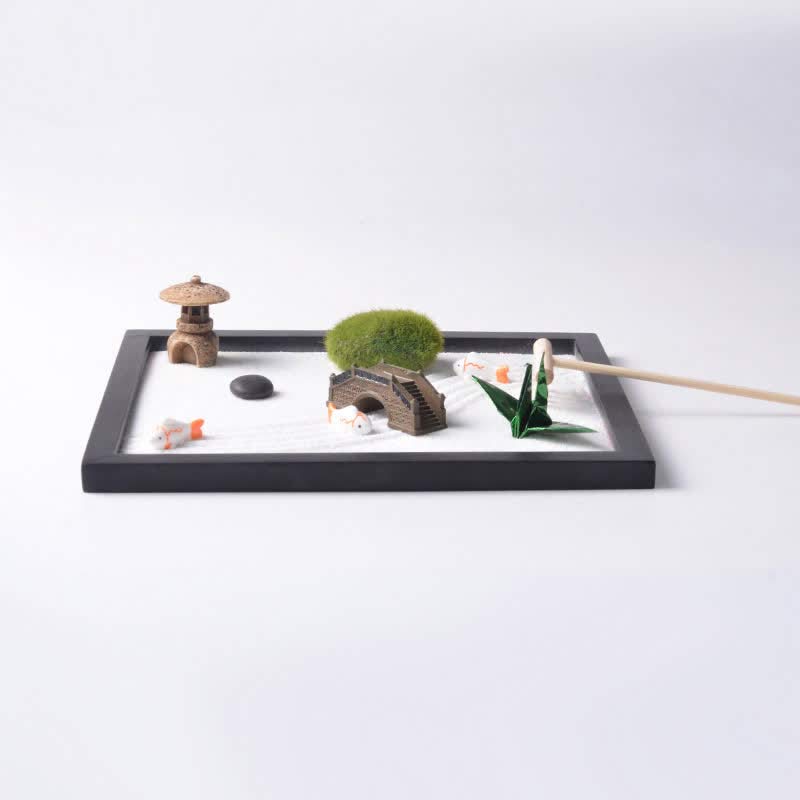 Koi-Fisch, kleine Brücke, Graslandschaft, Frieden, Meditation, Zen-Gartendekoration - image 3