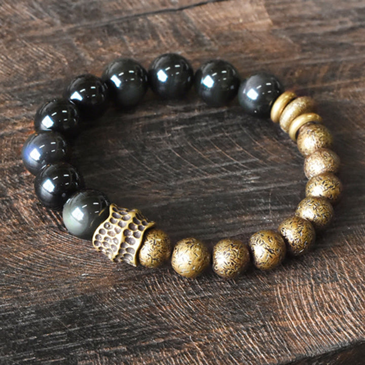 Buddha Stones Regenbogen-Obsidian-Kupferperlen-Armband mit positiver Transformation