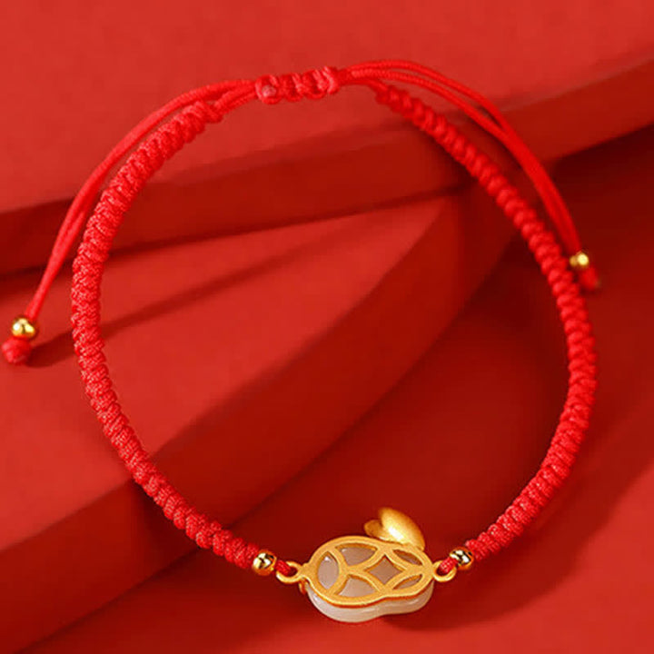 Buddha Stones 925 Sterling Silber Jahr des Kaninchens Hetian Weiß Jade Luck Red String Protection Armband - image 2