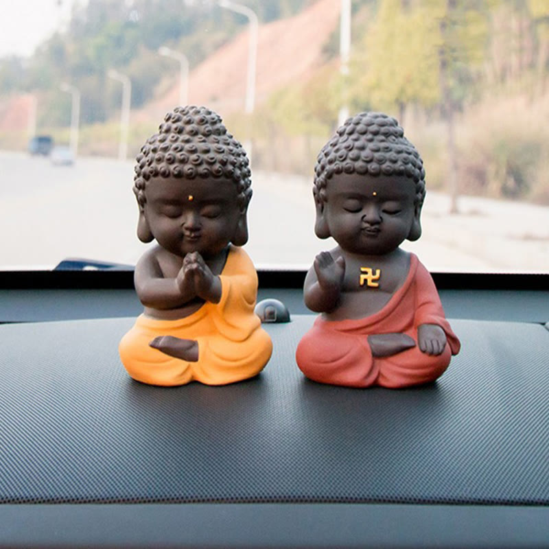 Buddha Stones, kleine Buddha-Gelassenheit, lila Ton, Heim-Schreibtisch-Dekoration