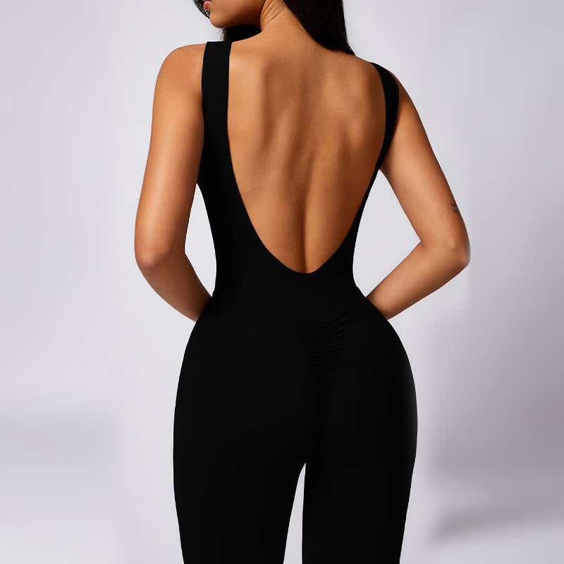 Buddha Stones Damen lässiger ärmelloser Overall mit Schlaghose, Sport-Fitness-Yoga-Bodysuit