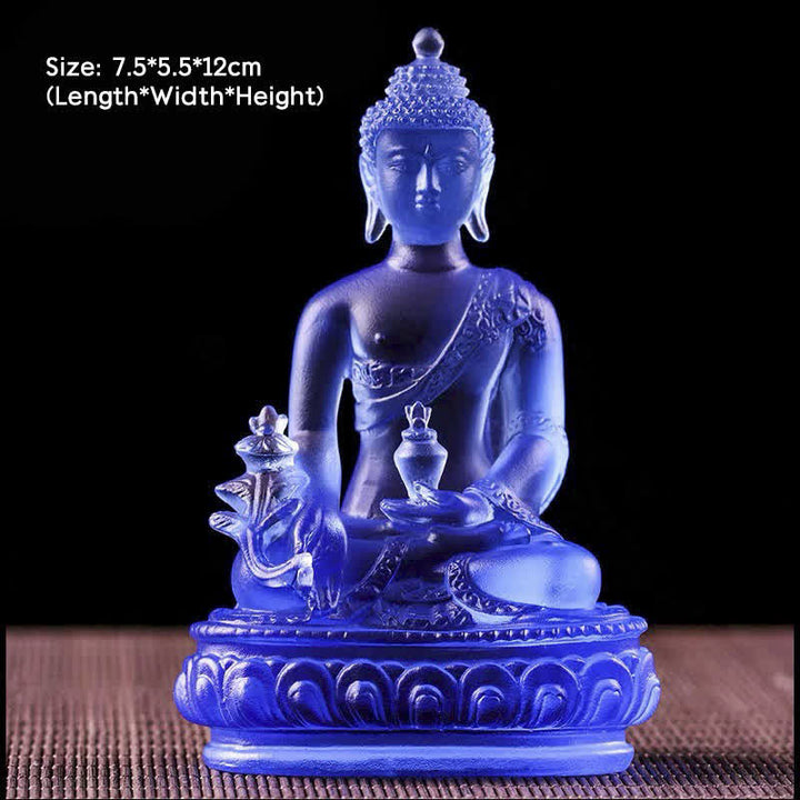 Medizin-Buddha, handgefertigt, Liuli-Kristall, Kunstwerk, Mitgefühl, Statue, Heimbüro, als Dekoration - 7,5 x 5,5 x 12 cm - Medizinbuddha - image 3
