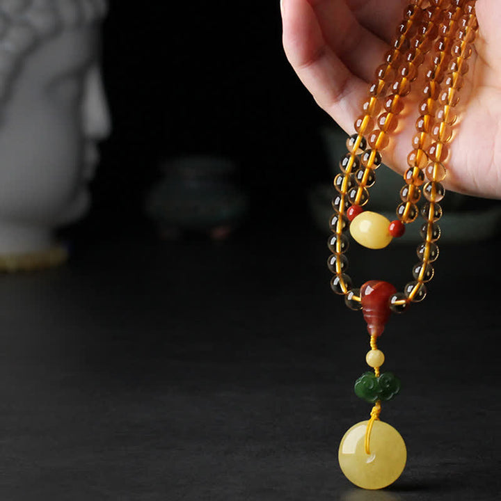 108 Mala-Perlen, natürlicher Citrin-Bernstein, Friedensschnalle, roter Achat, PiXiu-Schutz-Charm-Armband - image 5