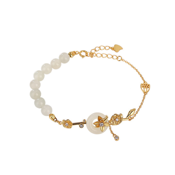 Buddha Stones 925 Sterling Silber Hetian Jade Friedensschnalle Lotus Glückskettenarmband - image 5