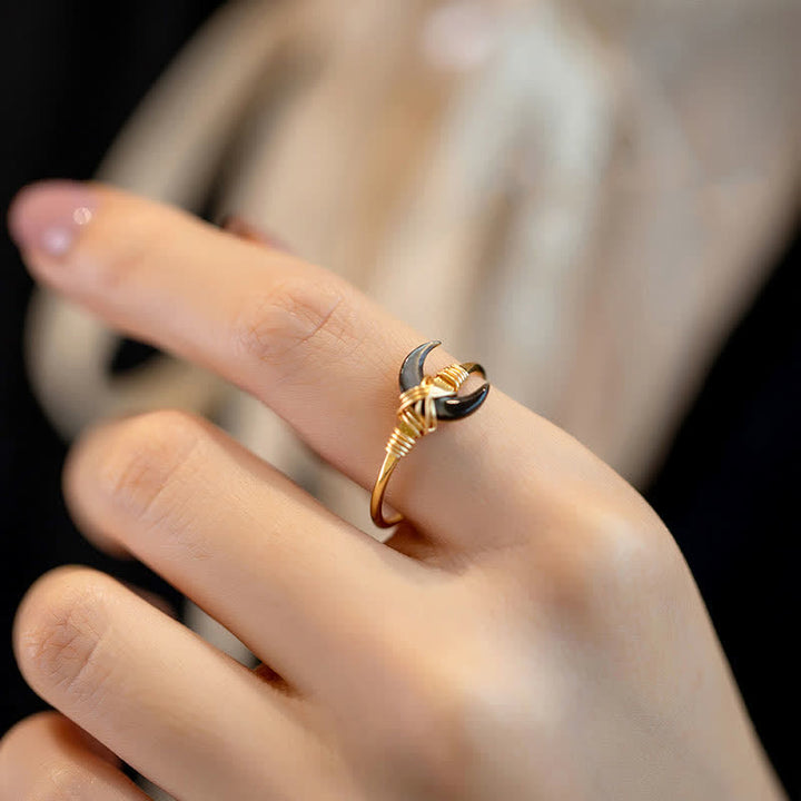 Buddha Stones Natürlicher Tridacna-Stein Mond 14K Gold Segensring - image 14