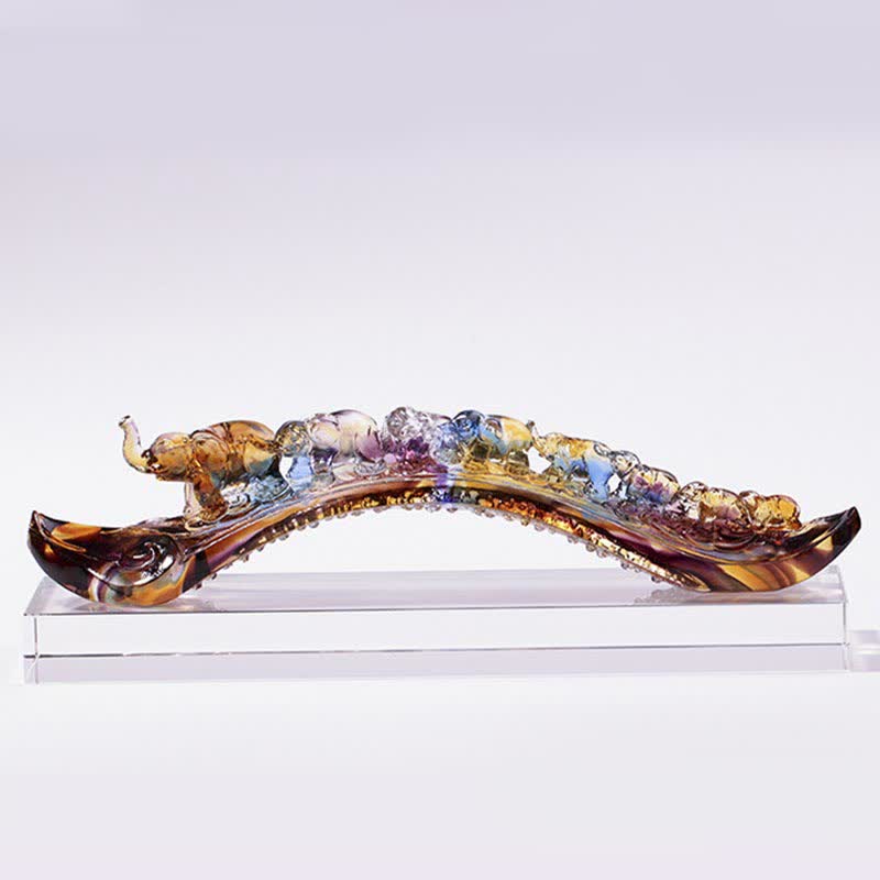 Handgefertigtes Liuli-Kristall-Ruyi-Elefant-Kunststück, Heimdekoration mit Kristallsockel - image 8