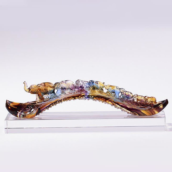 Handgefertigtes Liuli-Kristall-Ruyi-Elefant-Kunststück, Heimdekoration mit Kristallsockel - image 8