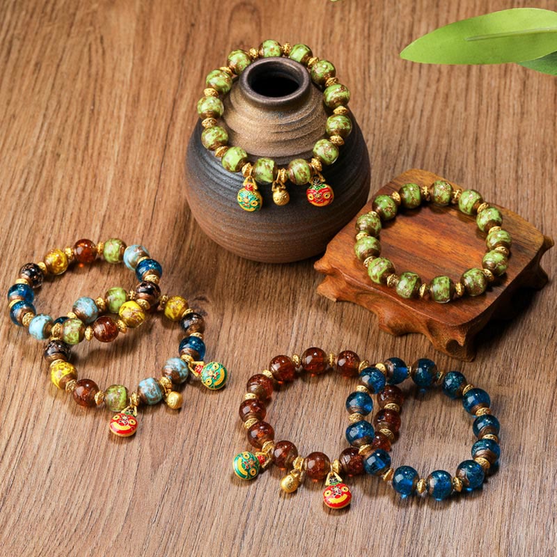 Buddha Stones Gold Schlucktier Familie Charm Liuli Glasperlen Glücksarmband - image 0