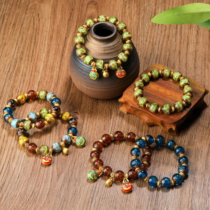 Buddha Stones Gold Schlucktier Familie Charm Liuli Glasperlen Glücksarmband - image 0