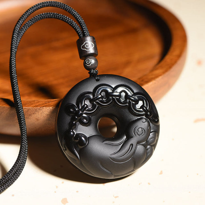 Buddha Stones, chinesisches Sternzeichen, natürlicher schwarzer Obsidian, Friedensschnalle, Stärke-Halsketten-Anhänger - image 7