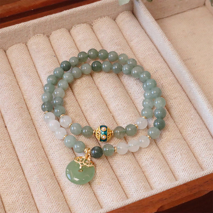 Buddha-Steine, ein- und doppellagiges Jade-Armband mit Friedensschnalle, Glücksbringer