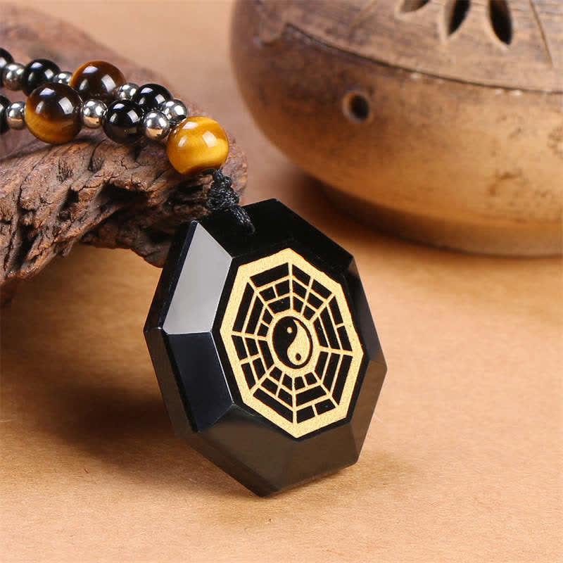 Bagua Yin Yang schwarzer Obsidian Reinigung Perlen Halskette Anhänger - image 6