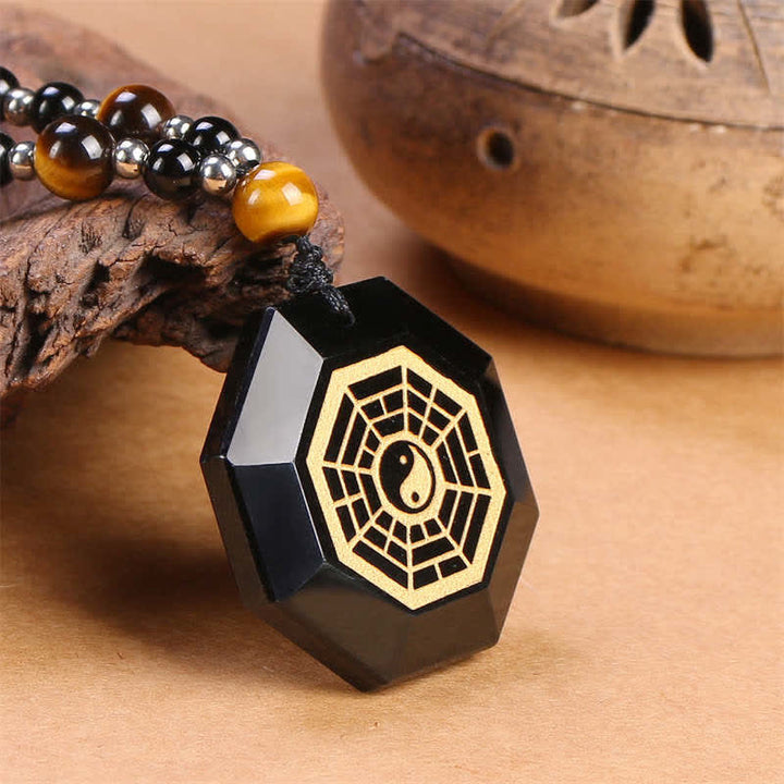 Bagua Yin Yang schwarzer Obsidian Reinigung Perlen Halskette Anhänger - image 6