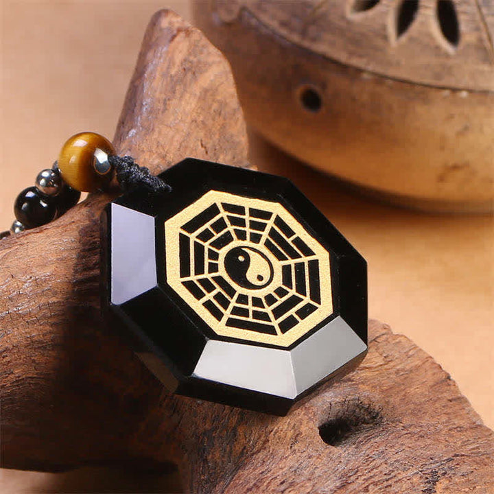 Bagua Yin Yang schwarzer Obsidian Reinigung Perlen Halskette Anhänger - image 3
