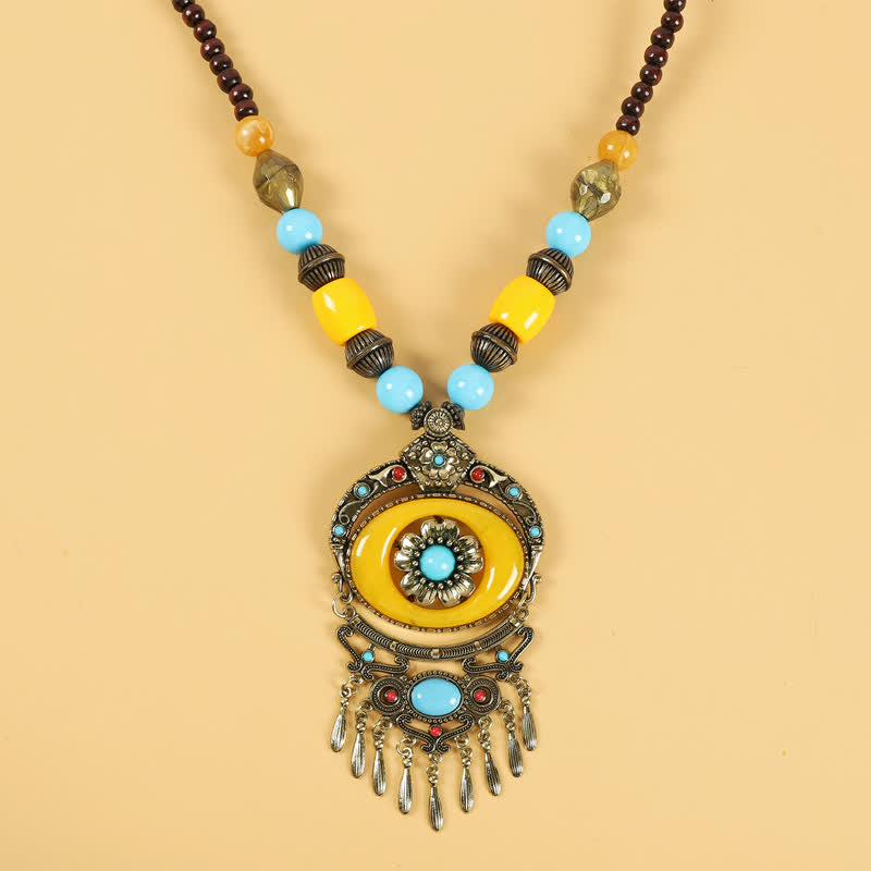 Tibetische Retro-Perlen, Quasten-Haarschmuck, Haarschmuck - Blüten - Gelb - image 13