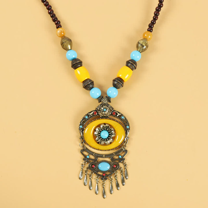 Tibetische Retro-Perlen, Quasten-Haarschmuck, Haarschmuck - Blüten - Gelb - image 13
