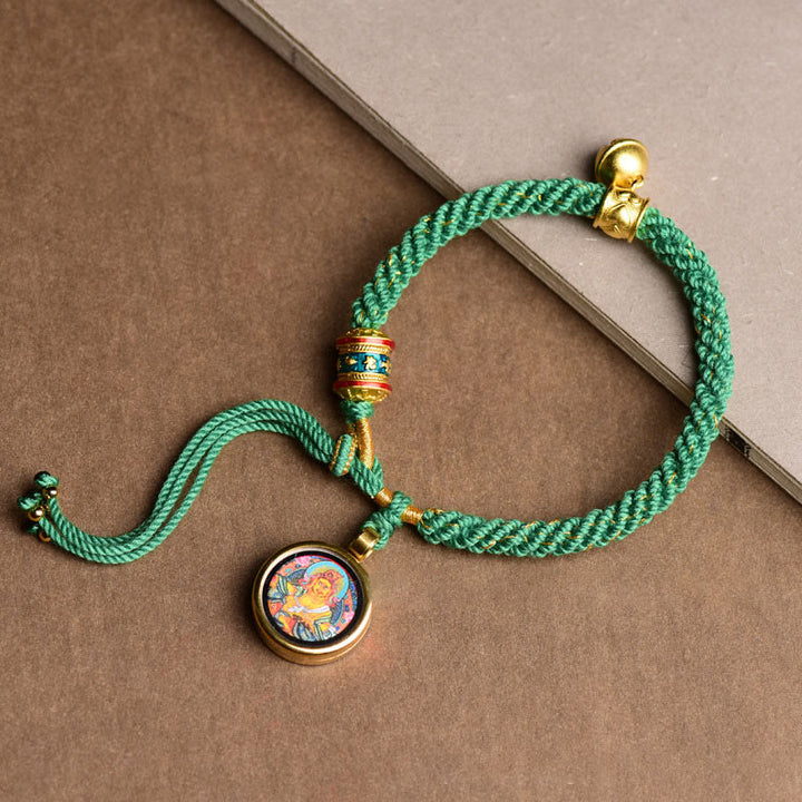 Buddha Stones tibetischen fünf Gott des Reichtums Thangka Glück Gebetsrad Glocke Zopf String Armband