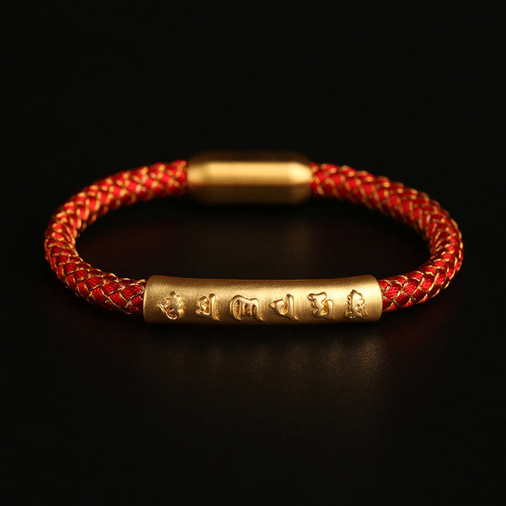 Buddha Stones Handgefertigtes Armband aus 999er-Sterlingsilber mit Om Mani Padme Brummschutz, Drachenschuppe, geflochten, Magnetschnalle