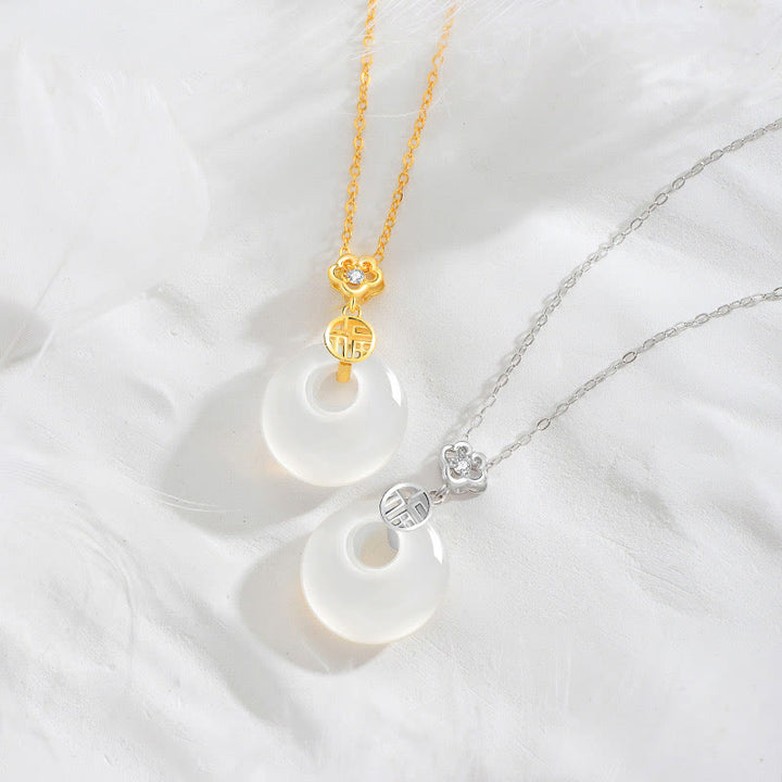 Buddha Stones 925 Sterling Silber Weißer Achat Fu Charakter Glück Halskette Anhänger - image 0