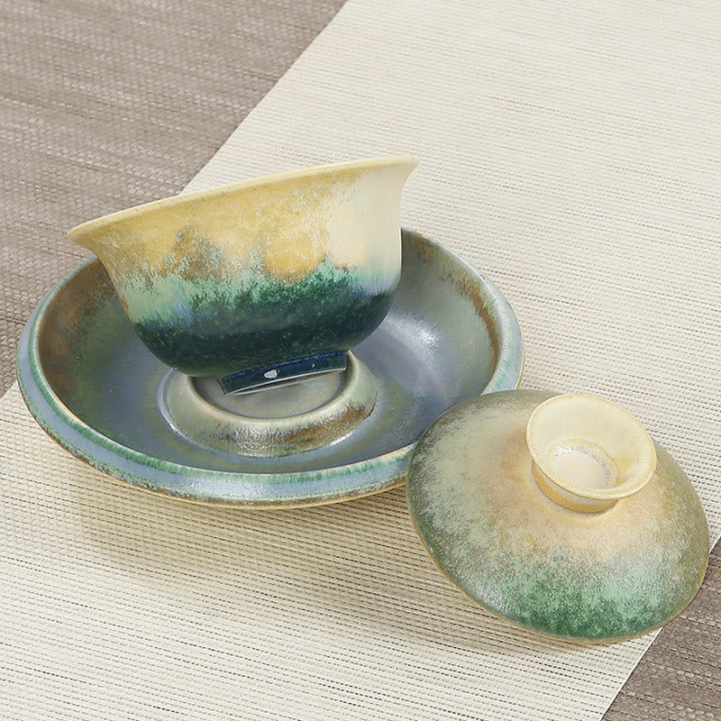 Buddha Stones Green Ocean Waves Design Porzellan Keramik Gaiwan Sancai Teetasse Kung Fu Teetasse und Untertasse mit Deckel - image 6