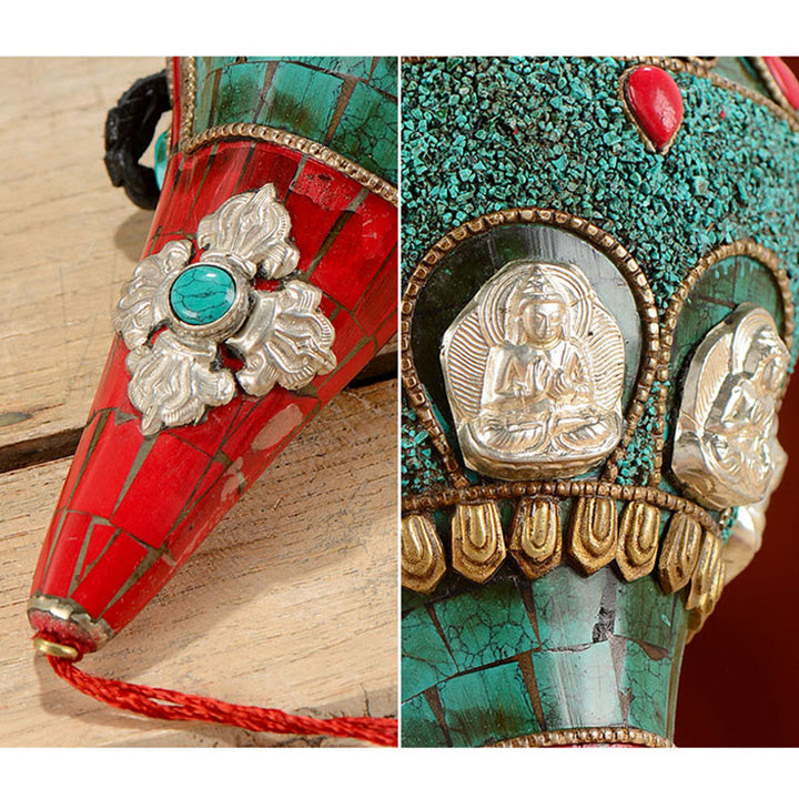 Tibetische handgemachte Shankha Om Mani Padme Hum Buddha Avalokitesvara Türkis Muschel Muschel positive Dekoration - image 9