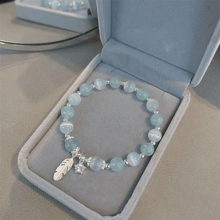 Buddha Stones 925 Sterling Silber Aquamarin Katzenauge Heilfeder Stern Charm Armband - image 8